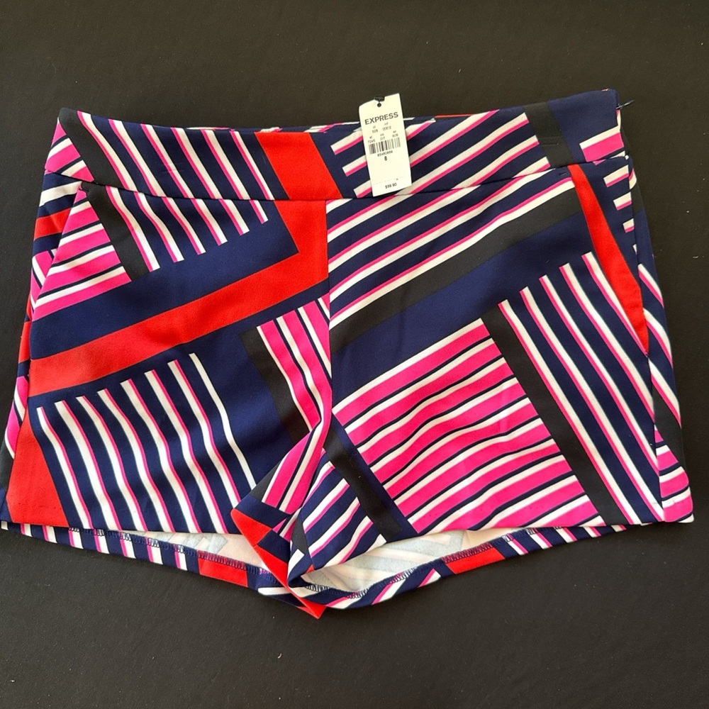 Express Women's High Waist Geometric Shorts - Red, Pink, Blue